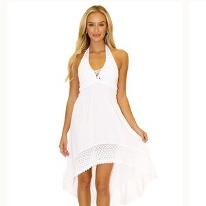 White Halter Cotton High-Low Dress